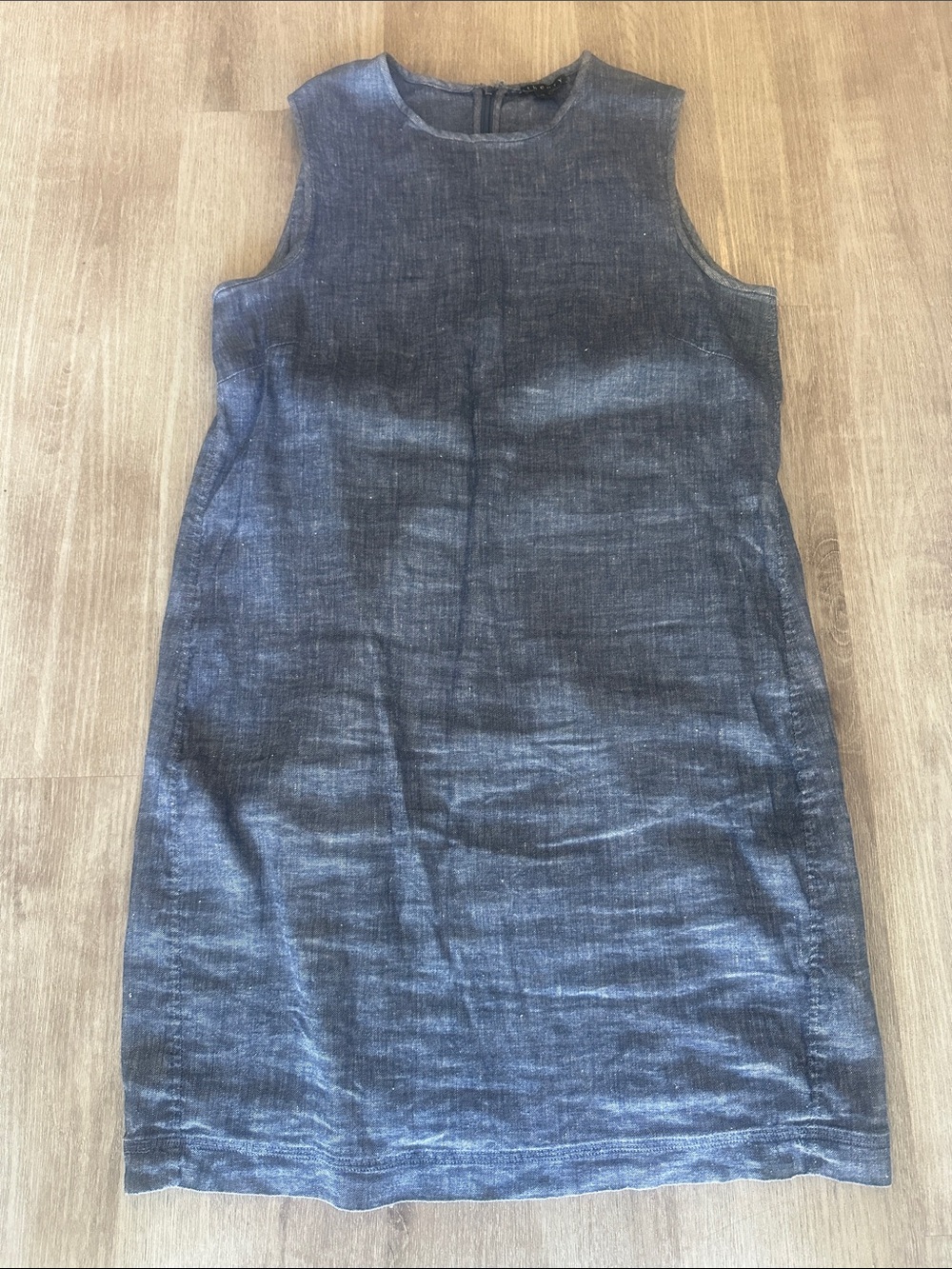 Theory Sleeveless Linen Blend Shift Dress in Denim Blue